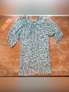 Letarte sheer silk blouse/swim cover-up intricate black chain and scull size L